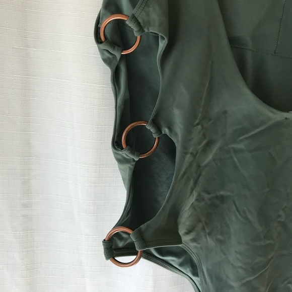 AERIE Cheeky Side Ring One Piece Swimsuit GREEN open back adjustable padded XL - Picture 9 of 10